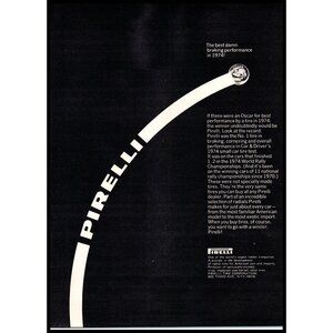 1975 Pirelli Tires Vintage Print Ad Stop on a Dime Man Cave Minimalist Wall Art